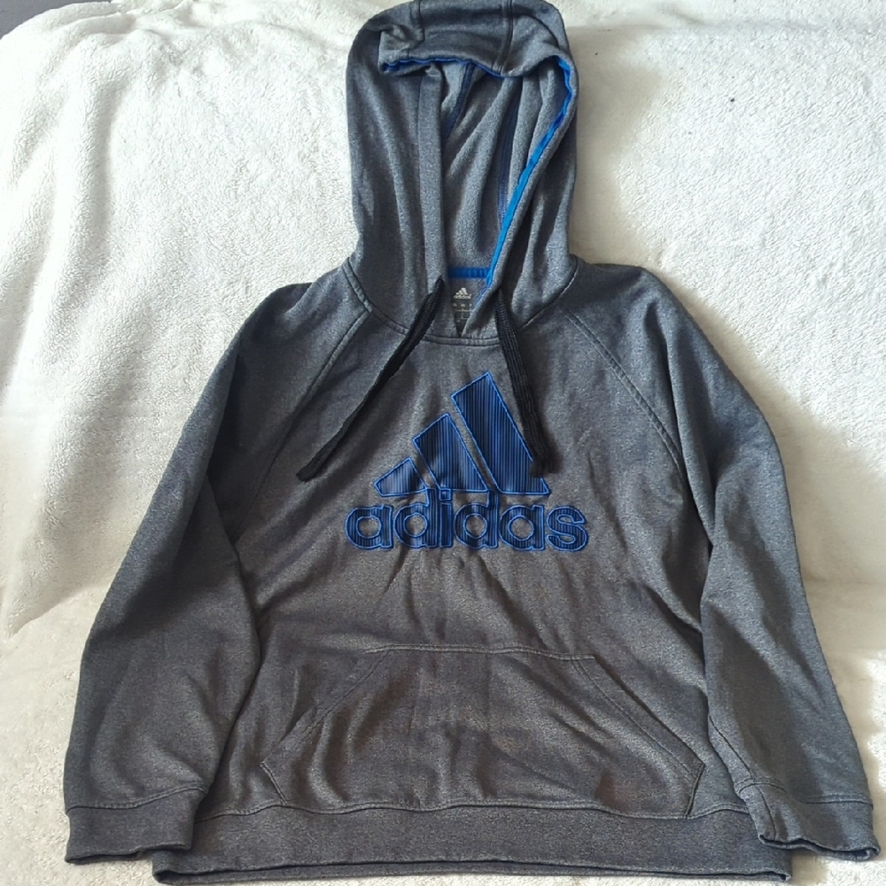 Adidas Men's Charcoal Hoodie with Royal Blue Logo